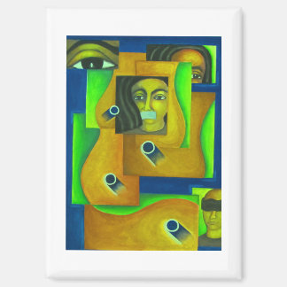 Gelaagde gezichten in groen en blauw door Hassan W Magneet