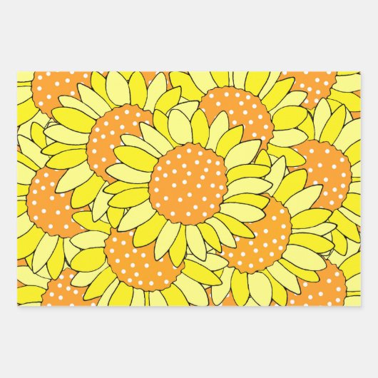 Gelaagde hand getekende Gele Oranje zonnebloemen Inpakpapier Vel (Voorkant 3)
