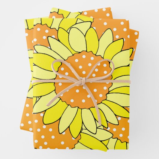 Gelaagde hand getekende Gele Oranje zonnebloemen Inpakpapier Vel (In situ)