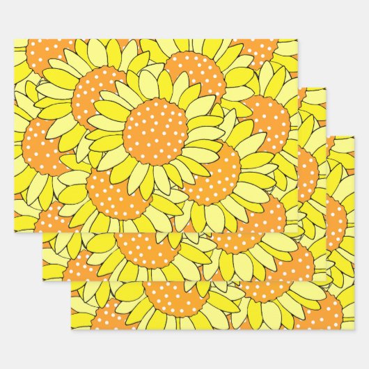 Gelaagde hand getekende Gele Oranje zonnebloemen Inpakpapier Vel (Set)