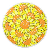 Gelaagde hand getekende Gele Oranje zonnebloemen Keramische Knop (Voorkant)