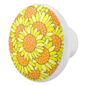 Gelaagde hand getekende Gele Oranje zonnebloemen Keramische Knop (Rechts)
