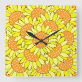 Gelaagde hand getekende Gele Oranje zonnebloemen Vierkante Klok (Voorkant)