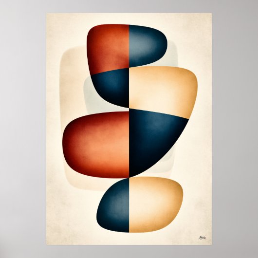 Gelaagde Harmonie Japandi Biomorfe Abstracte Kunst Poster (Voorkant)