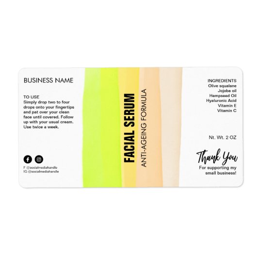 Gelaagde inkt Neon Dropper Fles Serum Labels (Voorkant)