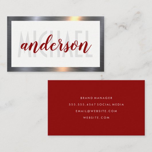 Gelaagde lettertypen | Eenvoudig | Metalen frame Visitekaartje (Voorkant / Achterkant)