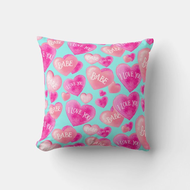 Gelaagde Love Pillow Waterverf Hearts Sweet Notes Kussen (Voorkant)