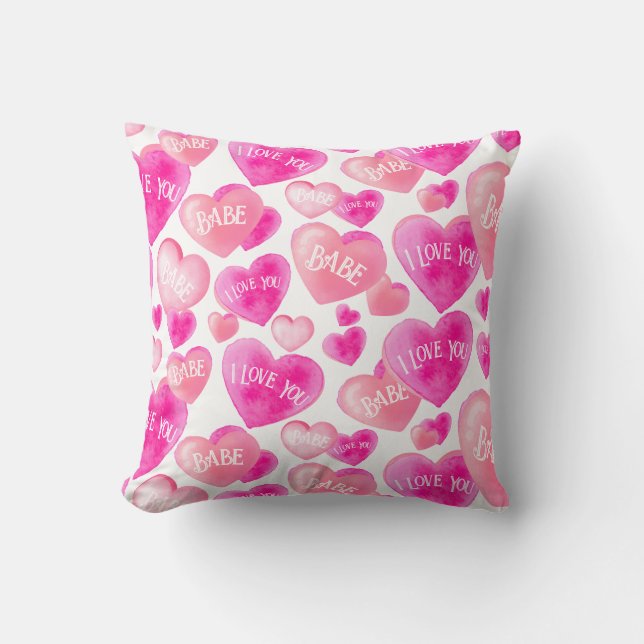Gelaagde Love Pillow Waterverf Hearts Sweet Notes Kussen (Voorkant)