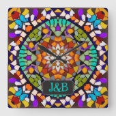 Gelaagde Mozaïekkleurige illusie - uw Initialen Vierkante Klok (Voorkant)