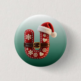 Gelaagde Pastel Gouden Rand Letter U Ronde Button 3,2 Cm