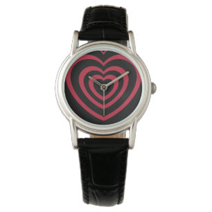 Gelaagde Red & Black Heart esthetiek Horloge