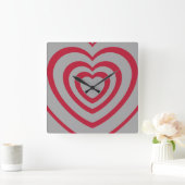 Gelaagde Red & Grey Heart Esthetisch Vierkante Klok (Huis)