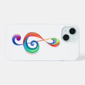 Gelaagde regenboog discantsleutel iPhone 15 case (Achterkant horizontaal)