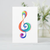 Gelaagde regenboog treble sleutel bedankkaart (Staand voorkant)