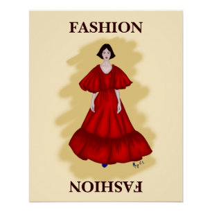 Gelaagde rode jurk met dromerige mode stemming perfect poster