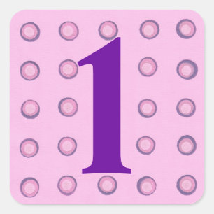 Gelaagde Roze en Paarse Polka Dots Leeftijd 1 Stic Vierkante Sticker
