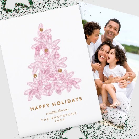 Gelaagde roze kerstboom feestdagenkaart