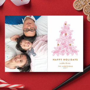 Gelaagde Roze Kerstboom Vakantiefotokaart Feestdagenkaart