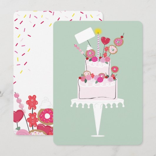 Gelaagde roze verjaardagstaart (Voorkant / Achterkant)