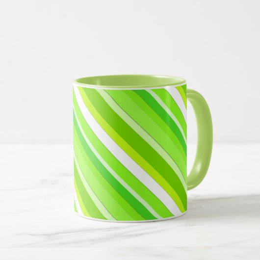 Gelaagde snoepjes strepen - kalkgroen en wit mok (Voorkant rechts)