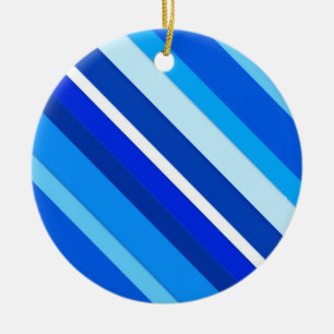 Gelaagde snoepjes strepen - kobalt en bleek blauw keramisch ornament