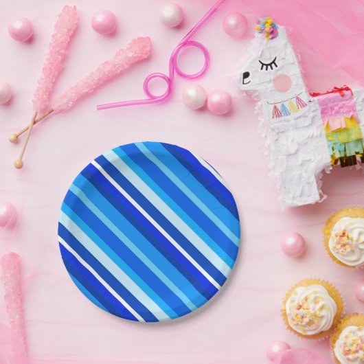 Gelaagde snoepjes strepen - kobalt en bleek blauw papieren bordje (Feest)
