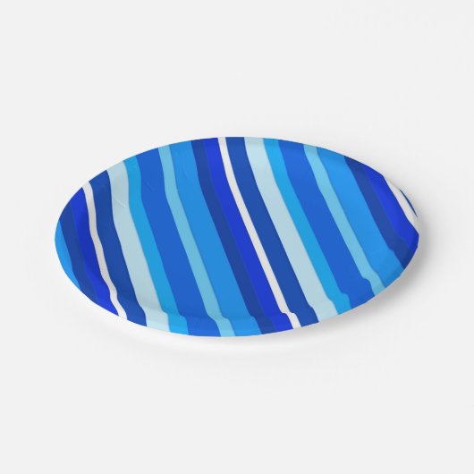Gelaagde snoepjes strepen - kobalt en bleek blauw papieren bordje (Gekanteld)