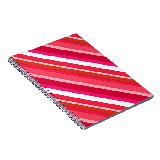 Gelaagde snoepjes strepen - rood, roze en wit notitieboek (Rechterzijde)