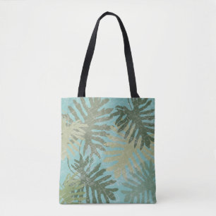 Gelaagde tropische bladeren tote bag
