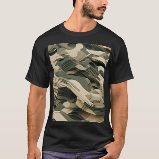 Gelaagde vormen in camouflagekleuren t-shirt (Voorkant)