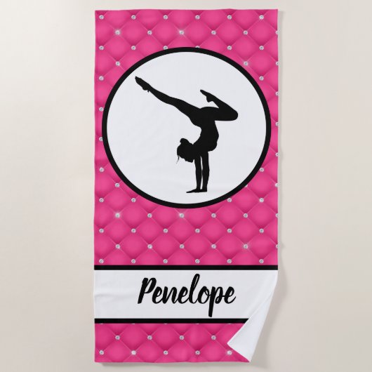 Gelaagde warmroze faux Rhinestone-handstandaard Strandlaken (Voorkant)