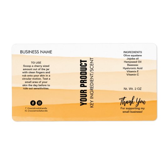 Gelaagde Waterverf Oranje body Butter Jar Labels (Voorkant)
