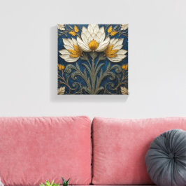 Gelaagde witte en gele bloemen canvas afdruk