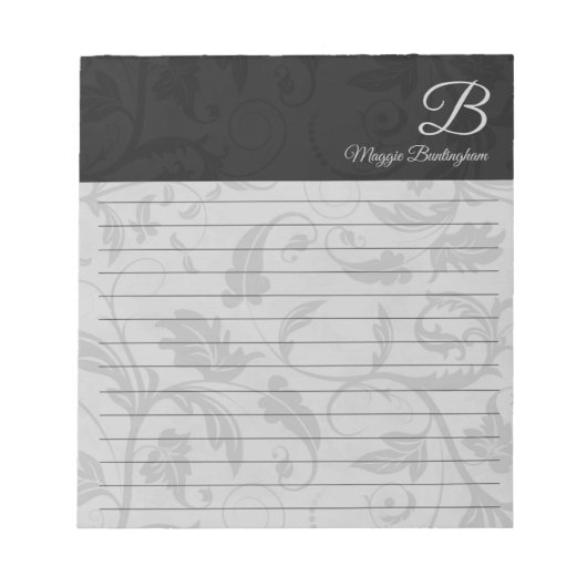 Gelaagde zwarte Damask met naam en monogram Notitieblok (Voorkant)