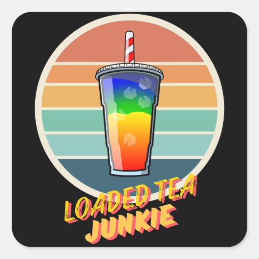 Geladen thee junkie vierkante sticker (Voorkant)