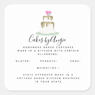 Gelagde Cake Logo Thuisgemaakte Voedsel Bedrijf   Vierkante Sticker