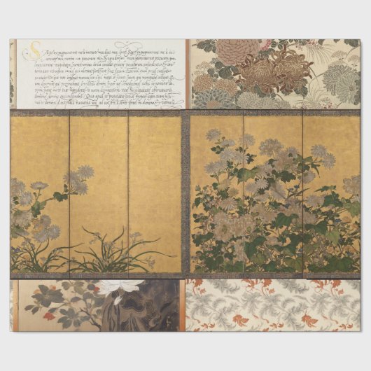 Gelakte chrysanten Coromandel schermen Cadeaupapier (Zoom)