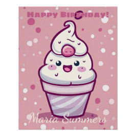 Gelato Ijs Verjaardag Kawaii Cartoon Perfect Poster
