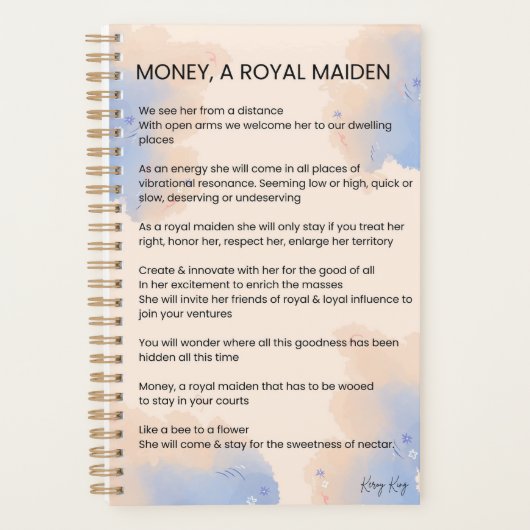 Geld, een Inspirerend gedicht van Royal Maiden Planner (Voorkant)