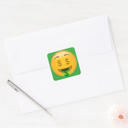 Geld Emoji Vierkante Sticker (Envelop)
