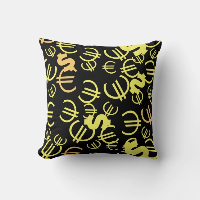 Geld Euro Dollar Patroon Worp Kussen Cushion (Voorkant)