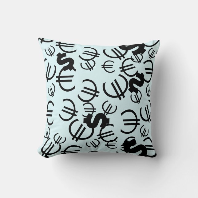 Geld Euro Dollar Patroon Worp Kussen Cushion (Voorkant)