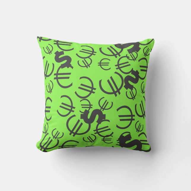 Geld Euro Dollar Patroon Worp Kussen Cushion (Voorkant)