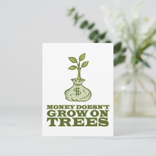 Geld groeit niet op bomen briefkaart (Staand voorkant)