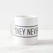 Geld hoeft nooit te slapen koffiemok (Voorkant links)