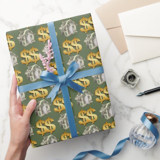 Geld huizen en gouden dollar borden cadeaupapier (Geschenken)