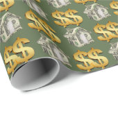 Geld huizen en gouden dollar borden cadeaupapier (Rol Hoek)