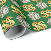 Geld huizen en gouden dollar borden cadeaupapier (Rol Hoek)