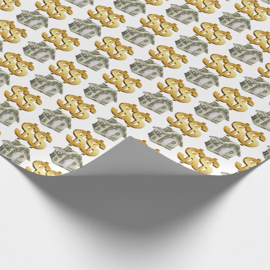 Geld huizen en gouden dollar borden cadeaupapier (Hoek)