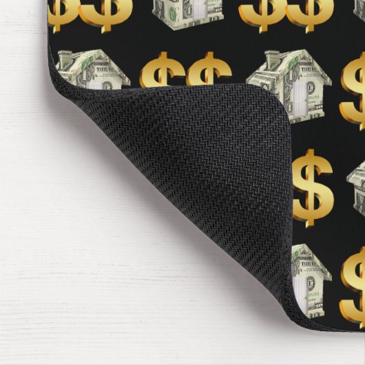 Geld huizen en gouden dollar borden muismat (Hoek)